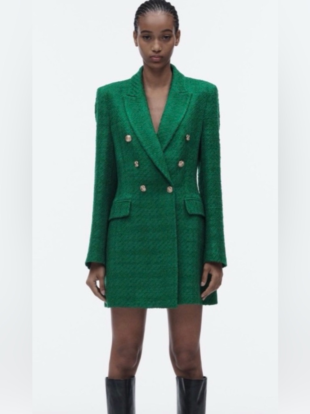 Zara Emerald Green Bouclé Double-Breasted Blazer Coat XS